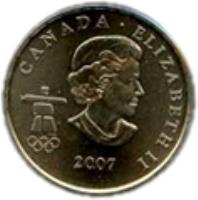 obverse of 25 Cents - Elizabeth II - Alpine skiing (2007 - 2008) coin with KM# 686 from Canada. Inscription: CANADA · ELIZABETH II 2007