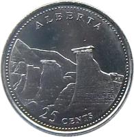 reverse of 25 Cents - Elizabeth II - Alberta (1992) coin with KM# 221 from Canada. Inscription: 25 CENTS ALBERTA