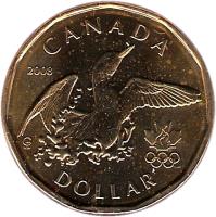 Canada coin 1 Dollar - Elizabeth II - Lucky Loonie (2008) reverse reverse of 1 Dollar - Elizabeth II - Lucky Loonie (2008) coin with KM# 787 from Canada. Inscription: CANADA 2008 RRC DOLLAR