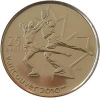 reverse of 25 Cents - Elizabeth II - Figure skating (2008) coin with KM# 766 from Canada. Inscription: 25 CENTS VANCOUVER 2010