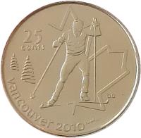 reverse of 25 Cents - Elizabeth II - Cross Country Skiing (2009) coin with KM# 840 from Canada. Inscription: 25 cents VANCOUVER 2010