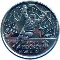reverse of 25 Cents - Elizabeth II - Men's Ice Hockey (2009) coin with KM# 1063 from Canada. Inscription: 2002 MEN'S HOCKEY MASCULIN