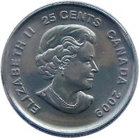 obverse of 25 Cents - Elizabeth II - Women's Ice Hockey (2009) coin with KM# 1064 from Canada. Inscription: ELIZABETH II 25 CENTS CANADA 2009