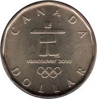 Canada coin 1 Dollar - Elizabeth II - Lucky Loonie (2010) reverse reverse of 1 Dollar - Elizabeth II - Lucky Loonie (2010) coin with KM# 883 from Canada. Inscription: C A N A D A vancouver 2010 D O L L A R