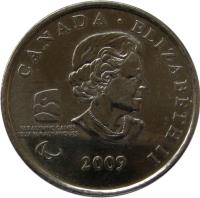obverse of 25 Cents - Elizabeth II - Sledge Hockey (2009) coin with KM# 952 from Canada. Inscription: CANADA · ELIZABETH II 2009 PARALYMPIC GAMES JEUX PARALYMPIQUES