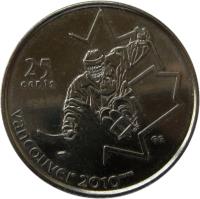 reverse of 25 Cents - Elizabeth II - Sledge Hockey (2009) coin with KM# 952 from Canada. Inscription: 25 CENTS VANCOUVER 2010 TM/MC GG