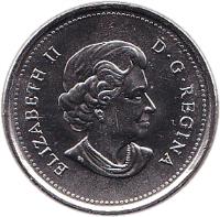 obverse of 25 Cents - Elizabeth II - Remembrance (2010) coin with KM# 1028 from Canada. Inscription: ELIZABETH II D · G · REGINA