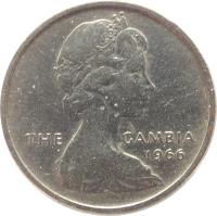 obverse of 6 Pence - Elizabeth II (1966) coin with KM# 3 from Gambia. Inscription: THE GAMBIA 1966