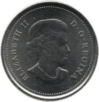 obverse of 25 Cents - Elizabeth II - Peregrine Falcon (2011) coin with KM# 1169 from Canada. Inscription: ELIZABETH II D. G. REGINA