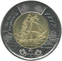 Canada coin 2 Dollars - Elizabeth II - War of 1812: HMS Shannon (2012) reverse reverse of 2 Dollars - Elizabeth II - War of 1812: HMS Shannon (2012) coin with KM# 1258 from Canada. Inscription: The War of 1812 La guerre de 1812 HMS SHANNON
