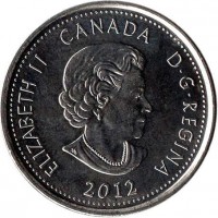 Canada coin 25 Cents - Elizabeth II - War of 1812: Sir Isaac Brock (2012) obverse obverse of 25 Cents - Elizabeth II - War of 1812: Sir Isaac Brock (2012) coin with KM# 1322 from Canada. Inscription: ELIZABETH II D · G · REGINA 2012