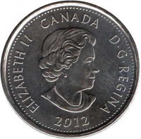 obverse of 25 Cents - Elizabeth II - War of 1812, Tecumseh - Colourized (2012) coin with KM# 1324a from Canada. Inscription: ELIZABETH II CANADA D · G · REGINA 2012