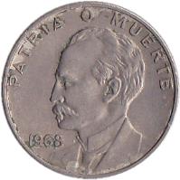 reverse of 20 Centavos - José Marti (1962 - 1968) coin with KM# 31 from Cuba. Inscription: PATRIA O MUERTE 1962