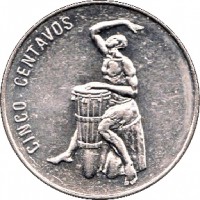 reverse of 5 Centavos (1989) coin with KM# 69 from Dominican Republic. Inscription: CINCO CENTAVOS