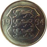 Estonia coin 5 Krooni - National Bank (1994) obverse obverse of 5 Krooni - National Bank (1994) coin with KM# 30 from Estonia. Inscription: 19 94