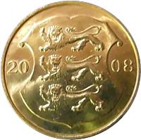 obverse of 1 Kroon - Independence (2008) coin with KM# 44 from Estonia. Inscription: 20 08