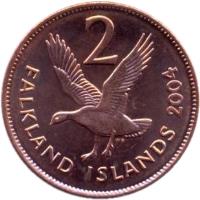 reverse of 2 Pence - Elizabeth II - 4'th Portrait (2004 - 2011) coin with KM# 131 from Falkland Islands. Inscription: 2 WG FALKLAND ISLANDS 2011