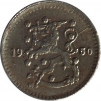 obverse of 1 Markka (1943 - 1952) coin with KM# 30b from Finland. Inscription: 19 50