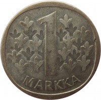 reverse of 1 Markka (1964 - 1968) coin with KM# 49 from Finland. Inscription: 1 MARKKA