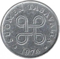 Finland coin 1 Penni (1969 - 1979) obverse obverse of 1 Penni (1969 - 1979) coin with KM# 44a from Finland. Inscription: SUOMEN TASAVALTA 1974