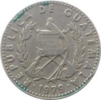 Guatemala coin 25 Centavos (1977 - 2000) obverse obverse of 25 Centavos (1977 - 2000) coin with KM# 278 from Guatemala. Inscription: REPUBLICA DE GUATEMALA · 1979 ·