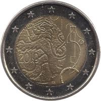 Finland coin 2 Euro - 150th Anniversary to Finnish Currency (2010) obverse obverse of 2 Euro - 150th Anniversary to Finnish Currency (2010) coin with KM# 154 from Finland. Inscription: FI 2010
