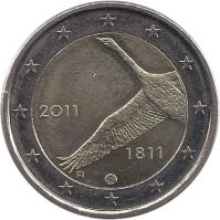 obverse of 2 Euro - 200 Years of Finland National Bank (2011) coin with KM# 163 from Finland. Inscription: 2011 1811 FI
