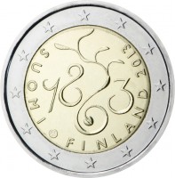 obverse of 2 Euro - Parliament (2013) coin with KM# 194 from Finland. Inscription: SUOMI FINLAND 2013 1863