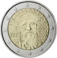 obverse of 2 Euro - 125th Anniversary of Birth of Frans Eemil Sillanpää (2013) coin with KM# 193 from Finland. Inscription: F. E. SILLANPÄÄ 2013 1888 1964 FI