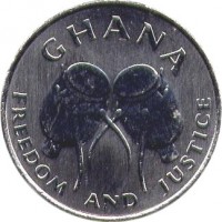 Ghana coin 50 Cedis (1995 - 1999) obverse obverse of 50 Cedis (1995 - 1999) coin with KM# 31a from Ghana. Inscription: GHANA FREEDOM AND JUSTICE