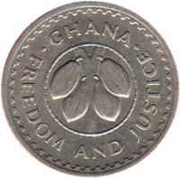 Ghana coin 10 Pesewas (1967 - 1979) obverse obverse of 10 Pesewas (1967 - 1979) coin with KM# 16 from Ghana. Inscription: · GHANA · FREEDOM AND JUSTICE