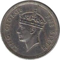 obverse of 50 Cents - George VI (1951) coin with KM# 27 from Hong Kong. Inscription: KING GEORGE THE SIXTH