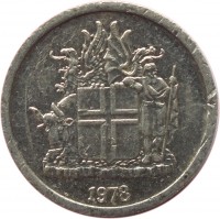 obverse of 1 Króna (1976 - 1980) coin with KM# 23 from Iceland. Inscription: 1978