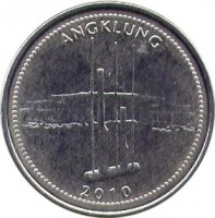 obverse of 1000 Rupiah (2010) coin with KM# 70 from Indonesia. Inscription: ANGKLUNG 2010