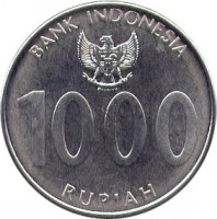 reverse of 1000 Rupiah (2010) coin with KM# 70 from Indonesia. Inscription: BANK INDONESIA 1000 RUPIAH