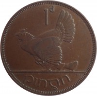 Ireland coin 1 Pingin (1928 - 1937) reverse reverse of 1 Pingin (1928 - 1937) coin with KM# 3 from Ireland. Inscription: 1d pingin