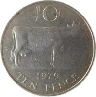 reverse of 10 Pence - Elizabeth II (1977 - 1984) coin with KM# 30 from Guernsey. Inscription: 10 1977 TEN PENCE