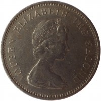 Jersey coin 5 New Pence - Elizabeth II - 2'nd Portrait (1968 - 1980) obverse obverse of 5 New Pence - Elizabeth II - 2'nd Portrait (1968 - 1980) coin with KM# 32 from Jersey. Inscription: QUEEN ELIZABETH THE SECOND