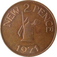 reverse of 2 New Pence - Elizabeth II (1971) coin with KM# 22 from Guernsey. Inscription: NEW 2 PENCE 1971