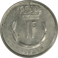 reverse of 1 Franc - Jean I (1965 - 1984) coin with KM# 55 from Luxembourg. Inscription: 1 F 1979