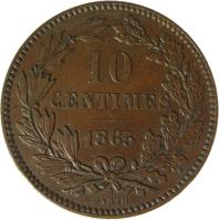 reverse of 10 Centimes - Wilhelm III (1854 - 1870) coin with KM# 23 from Luxembourg. Inscription: 10 CENTIMES 1865 A BARTH