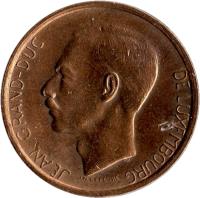 obverse of 20 Francs - Jean I (1980 - 1983) coin with KM# 58 from Luxembourg. Inscription: JEAN GRAND-DUC DE LUXEMBOURG J.N. LEFEVRE