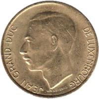 obverse of 5 Francs - Jean I (1986 - 1988) coin with KM# 60 from Luxembourg. Inscription: JEAN GRAND-DUC DE LUXEMBOURG J.N.LEFEVRE