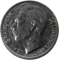 obverse of 1 Franc - Jean I (1986 - 1987) coin with KM# 59 from Luxembourg. Inscription: JEAN GRAND-DUC DE LUXEMBOURG J.N. LEFEVRE