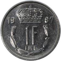 Luxembourg coin 1 Franc - Jean I (1986 - 1987) reverse reverse of 1 Franc - Jean I (1986 - 1987) coin with KM# 59 from Luxembourg. Inscription: 1987 1F IML