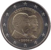 obverse of 2 Euro - Henri I - Guillaume (2006) coin with KM# 88 from Luxembourg. Inscription: LËTZEBUERG S 2006