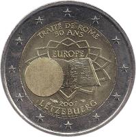Luxembourg coin 2 Euro - Henri I - Treaty of Rome (2007) obverse obverse of 2 Euro - Henri I - Treaty of Rome (2007) coin with KM# 94 from Luxembourg. Inscription: TRAITÉ DE ROME 50 ANS EUROPE 2007 LËTZEBUERG