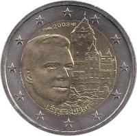 obverse of 2 Euro - Henri I - Chateau de Berg (2008) coin with KM# 96 from Luxembourg. Inscription: LËTZEBUERG 2008