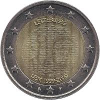 Luxembourg coin 2 Euro - Henri I - 10 Years of EMU (2009) obverse obverse of 2 Euro - Henri I - 10 Years of EMU (2009) coin with KM# 107 from Luxembourg. Inscription: LËTZEBUERG UEM 1999-2009