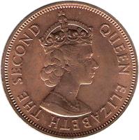 Mauritius coin 5 Cents - Elizabeth II - 1'st Portrait (1956 - 1978) obverse obverse of 5 Cents - Elizabeth II - 1'st Portrait (1956 - 1978) coin with KM# 34 from Mauritius. Inscription: QUEEN ELIZABETH THE SECOND